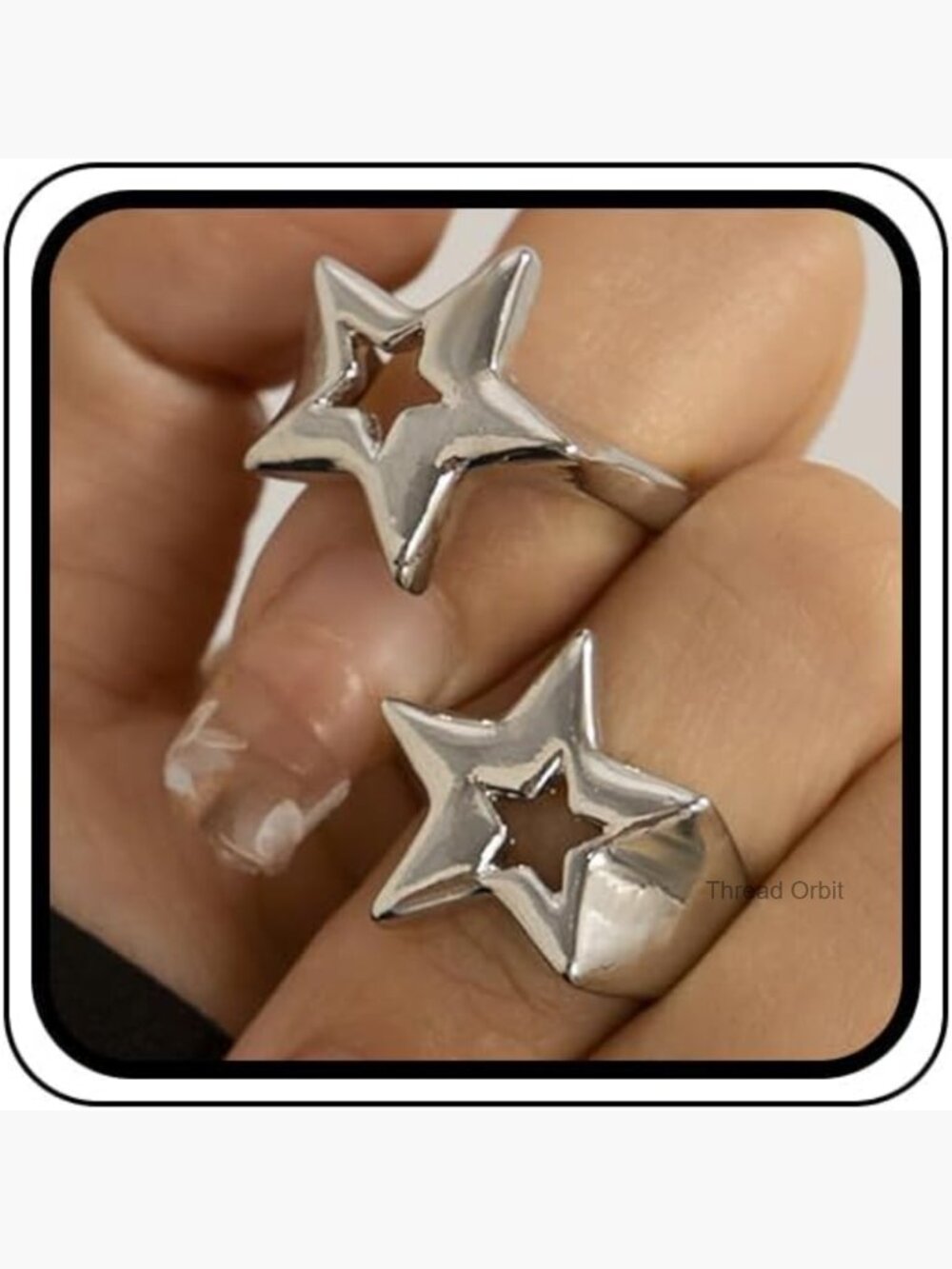 2 Pack Chunky Star Stacking Rings Set Adjustable Hollow Knuckle Ring